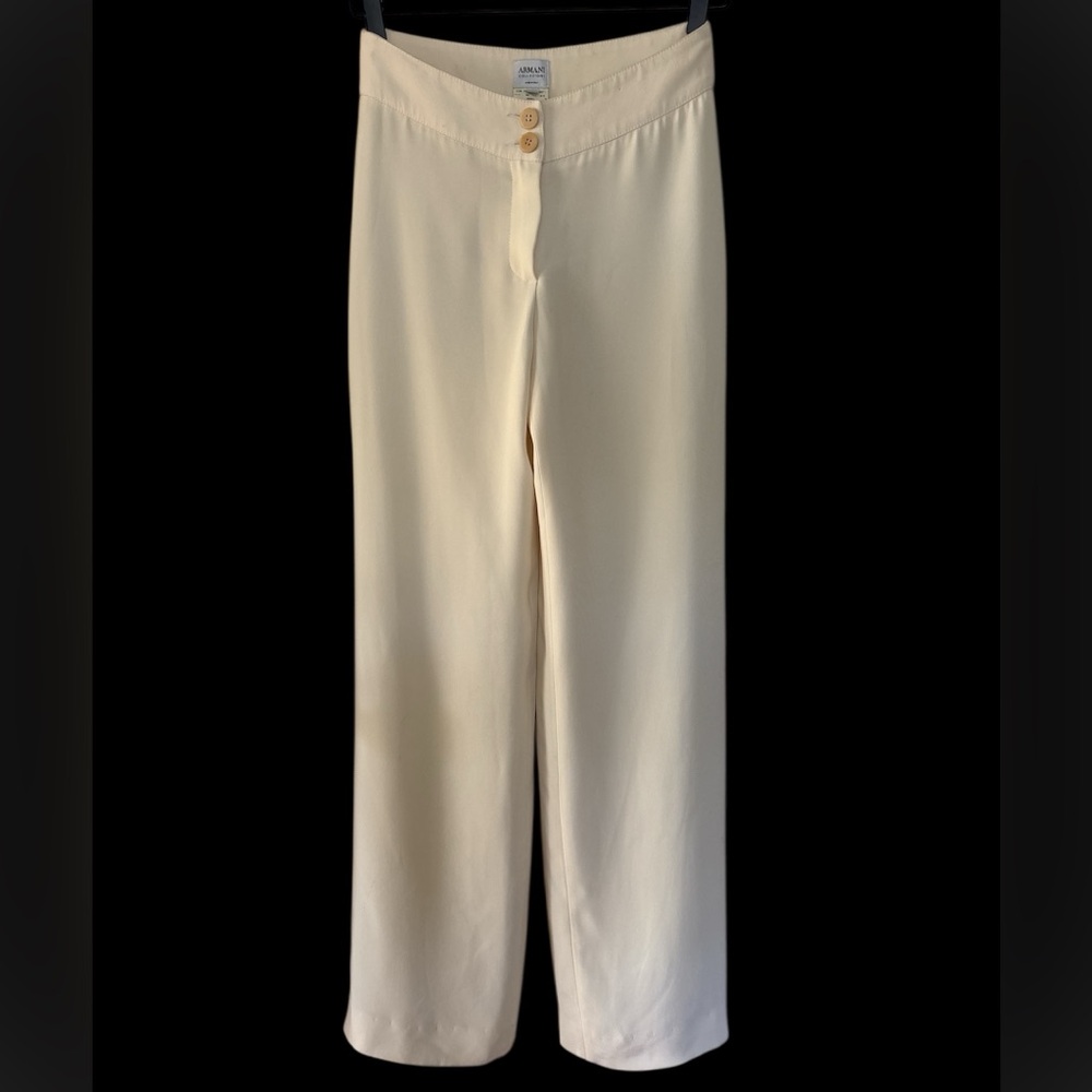 Armani Collezioni Cream off white Wide Leg silk Pants 38